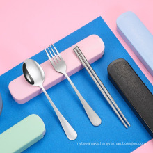 3pcs/set Stainless Steel Cutlery Set Travel Portable Box Fork Spoon Chopsticks Kitchen Tableware Dishes Sets Dinnerware